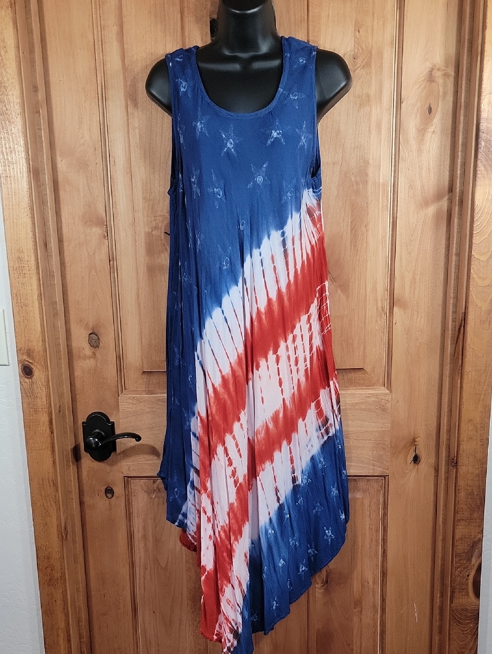 Patriotic Tie-Dye Sleeveless Asymmetric Maxi Dress